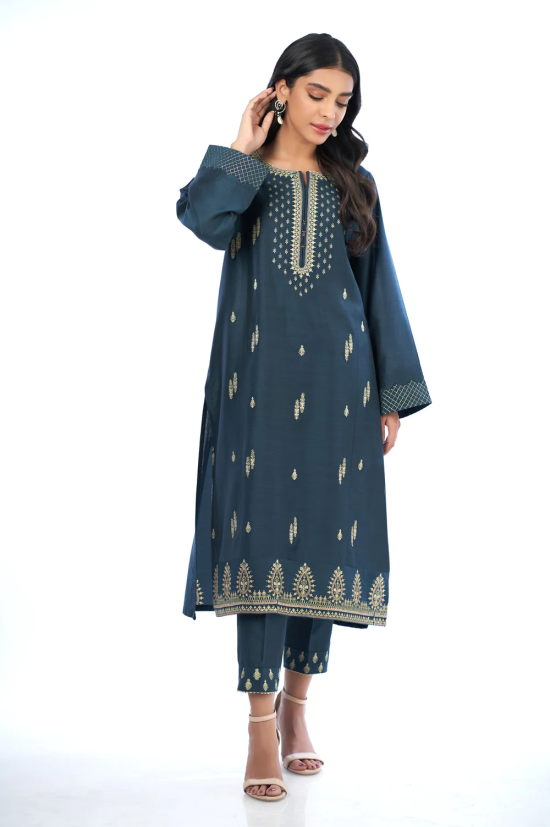 Stitched 2 Piece Cotton Silk Embroidered Outfit